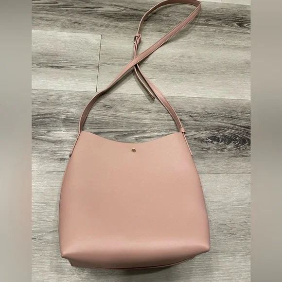 SAMARA Medium Off the Shoulder Bucket Crossbody Bag Pink Peony Vegan Leather - Picture 6 of 14